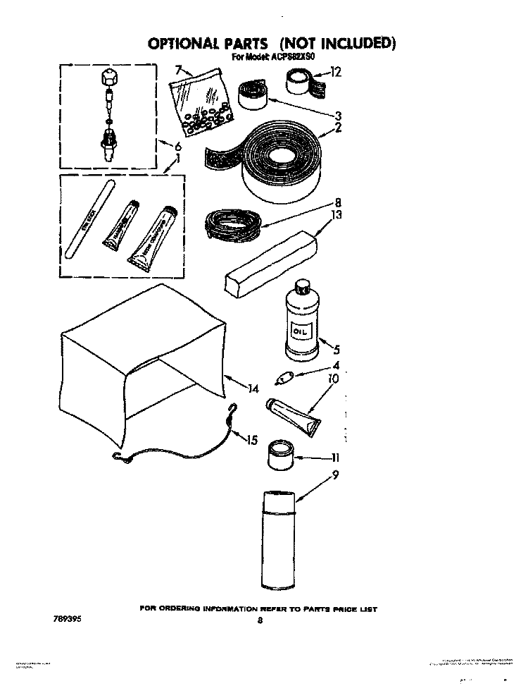 OPTIONAL Diagram and Parts List for ACPS82XS0  Whirlpool Air Conditioner
