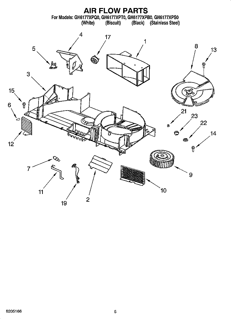 AIR FLOW PARTS Diagram and Parts List for GH6177XPB0  Whirlpool Microwave