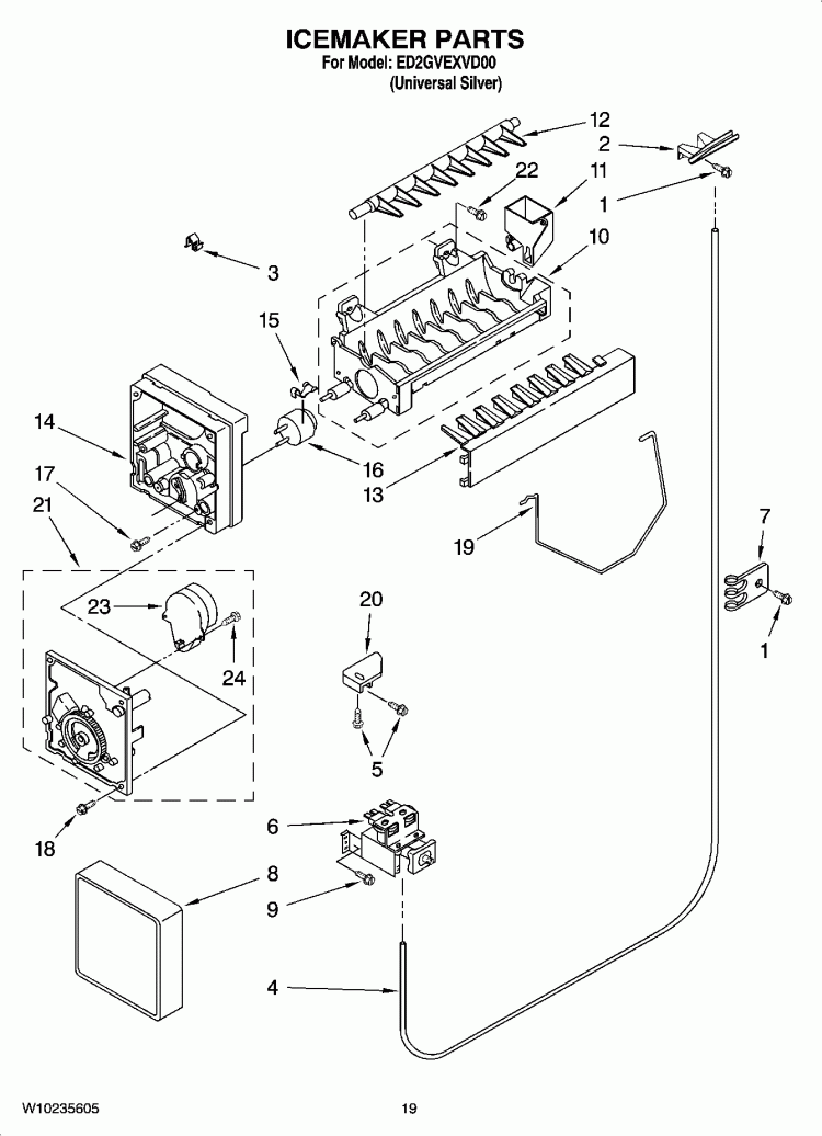 ICEMAKER PARTS, OPTIONAL PARTS (NOT INCLUDED) Diagram and Parts List for ED2GVEXVD00  Whirlpool Refrigerator