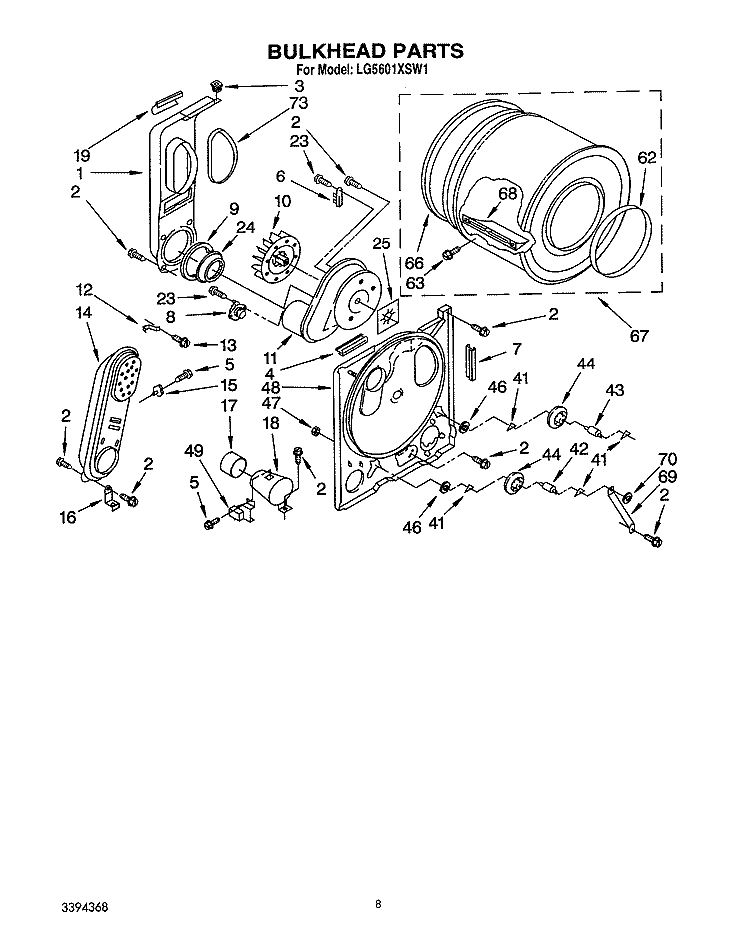 BULKHEAD Diagram and Parts List for LG5601XSW1  Whirlpool Dryer
