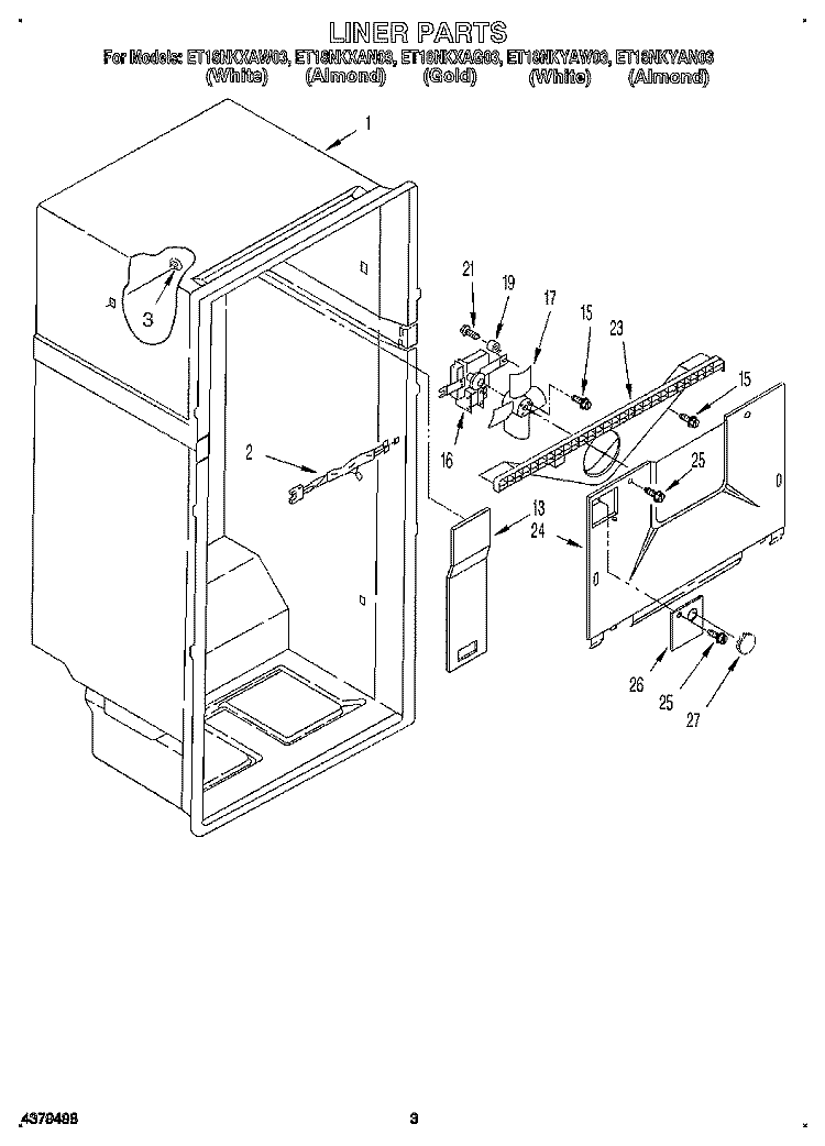 LINER Diagram and Parts List for ET18NKXAW03  Whirlpool Refrigerator