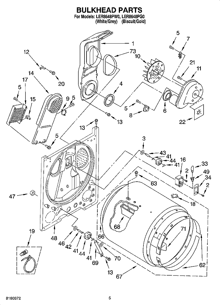 BULKHEAD PARTS Diagram and Parts List for LER8648PW0  Whirlpool Dryer