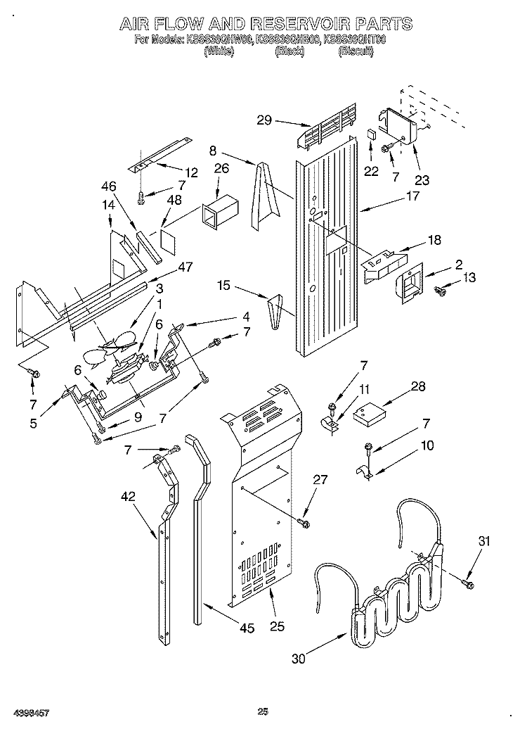 AIR FLOW AND RESERVOIR Diagram and Parts List for KSSS36QHW00  KitchenAid Refrigerator