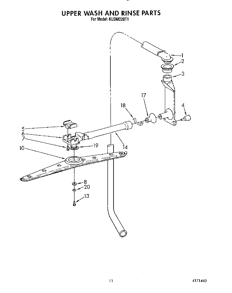 UPPER WASH AND RINSE Diagram and Parts List for KUDM220T1  KitchenAid Dishwasher