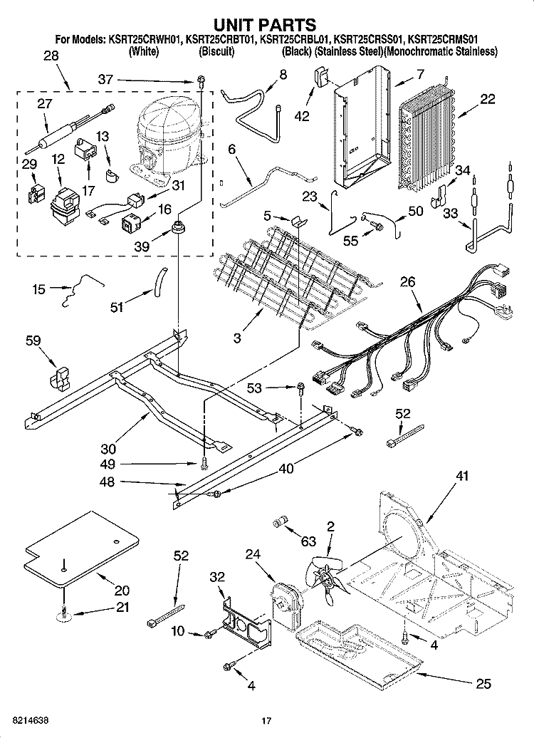UNIT PARTS Diagram and Parts List for KSRT25CRMS01  KitchenAid Refrigerator