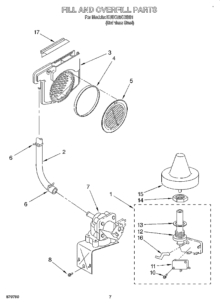 FILL AND OVERFILL Diagram and Parts List for KUDC25CHSS1  KitchenAid Dishwasher