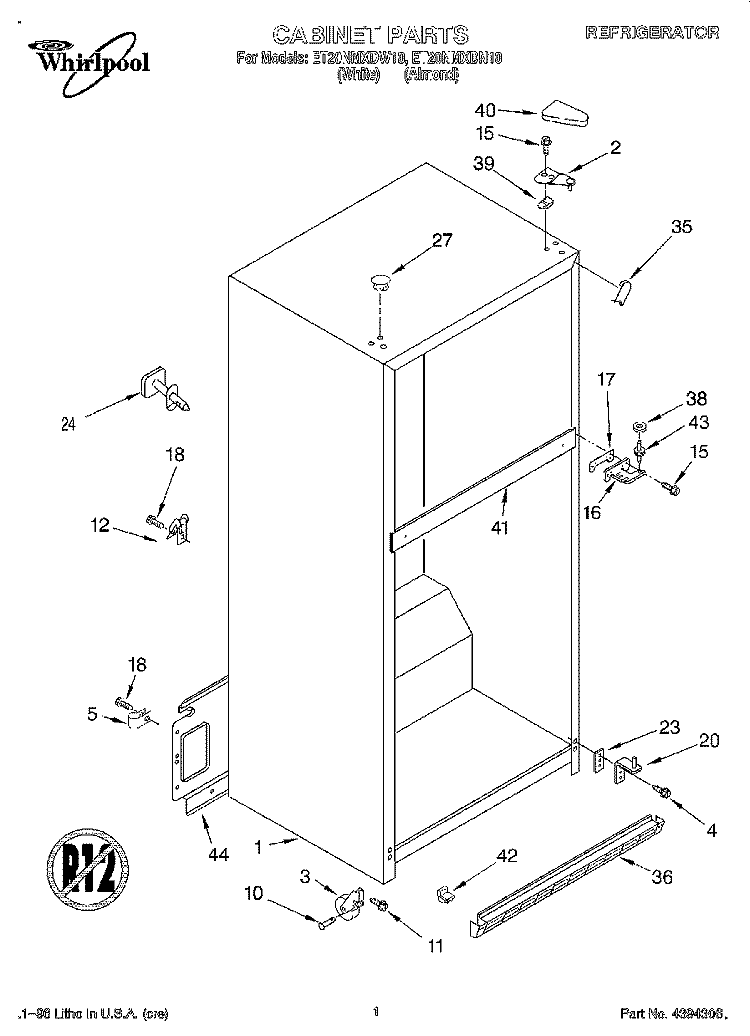CABINET Diagram and Parts List for ET20NMXDN10  Whirlpool Refrigerator