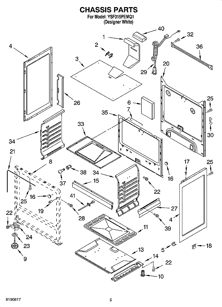 CHASSIS PARTS Diagram and Parts List for YSF315PEMQ1  Whirlpool Range