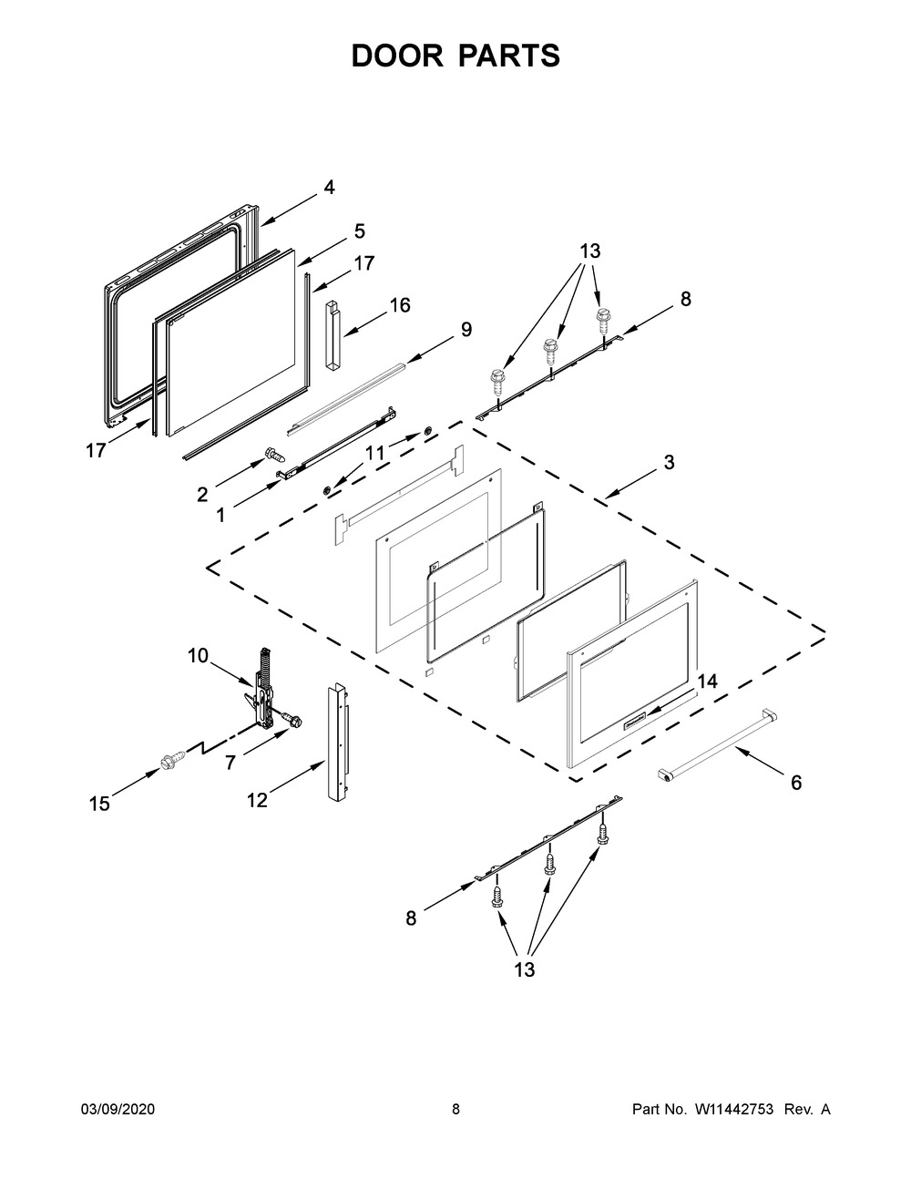 Door Parts Diagram and Parts List for KSGB900ESS4  Whirlpool Range