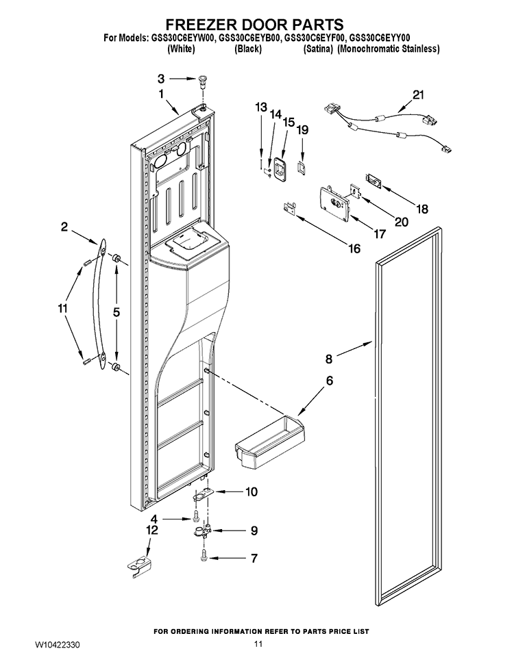 FREEZER DOOR PARTS Diagram and Parts List for GSS30C6EYB00  Whirlpool Refrigerator