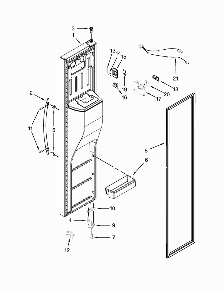 Freezer Door Parts Diagram and Parts List for WRS586FLDB01  Whirlpool Refrigerator