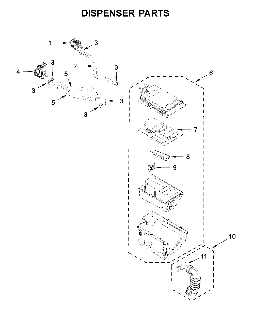 Dispenser parts Diagram and Parts List for WFW560CHW2  Whirlpool Washer