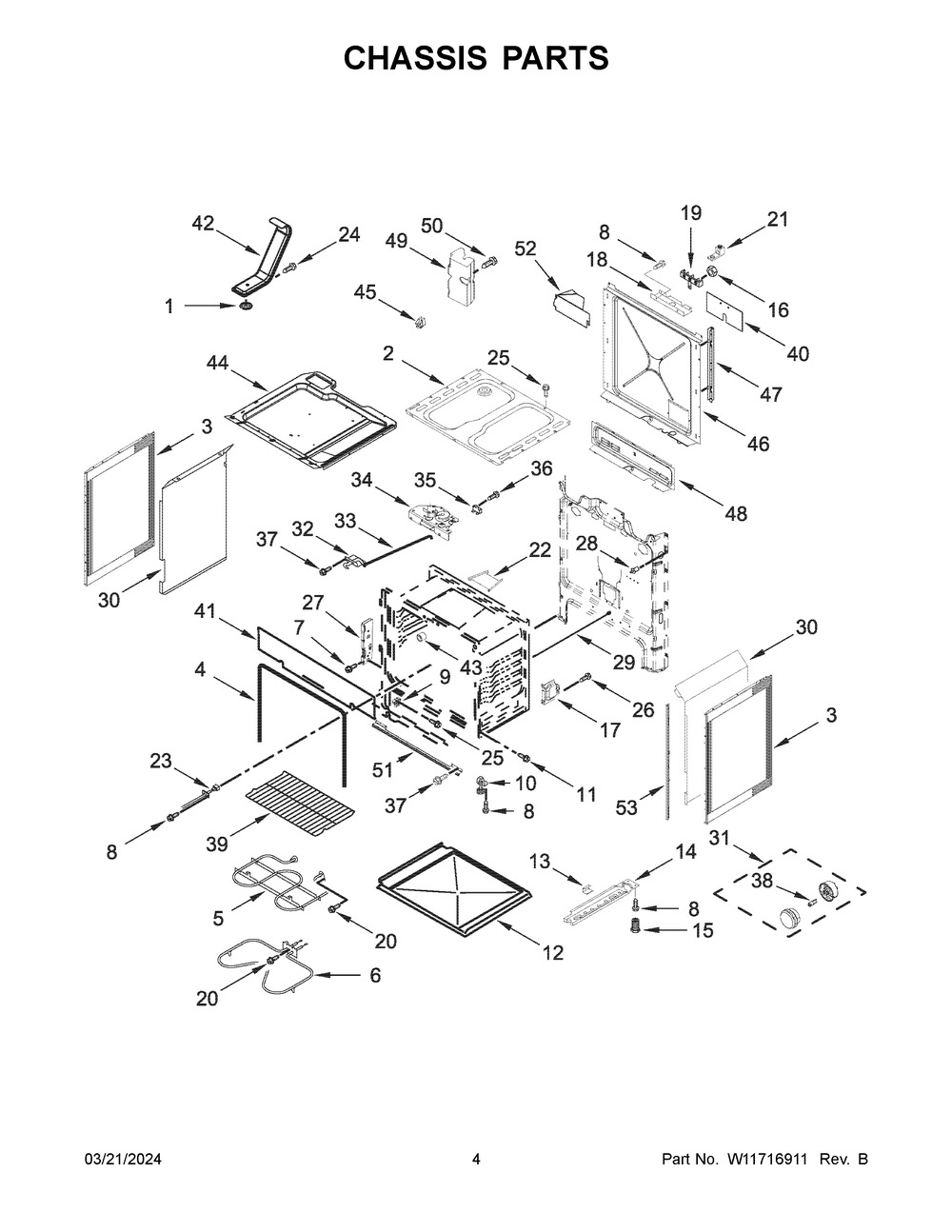 Chassis Parts Diagram and Parts List for WEC310S0LS3  Whirlpool Range