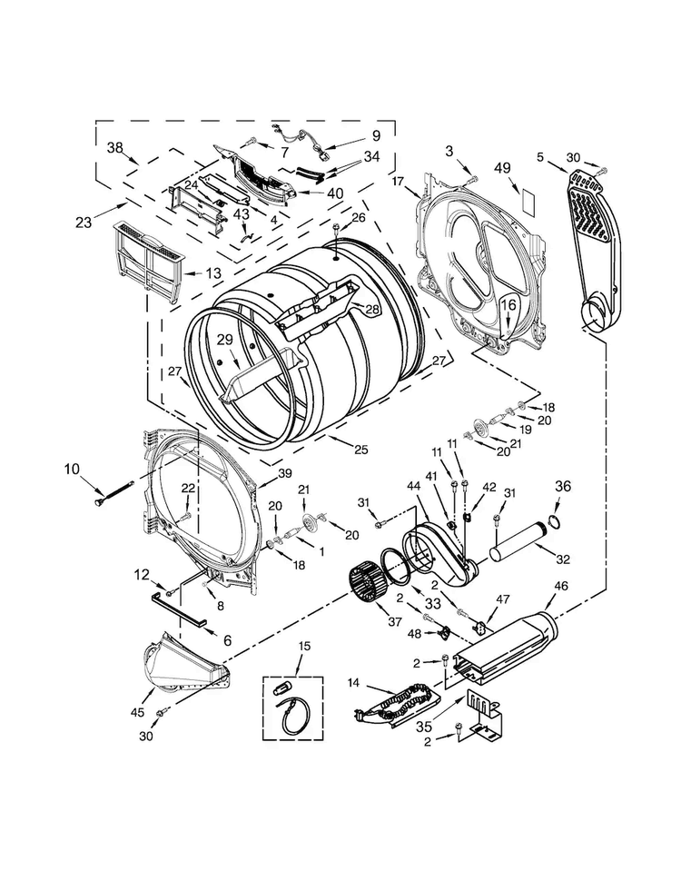 Bulkhead Parts Diagram and Parts List for 11068132413  Kenmore Dryer