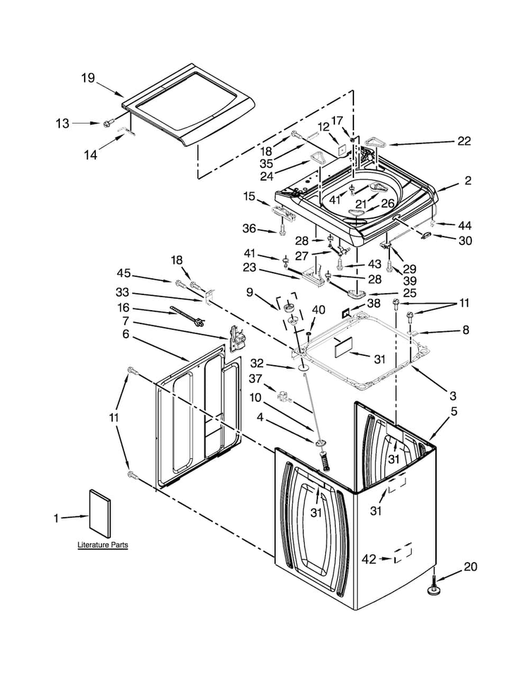 Top And Cabinet Parts Diagram and Parts List for 11028103310  Kenmore Washer