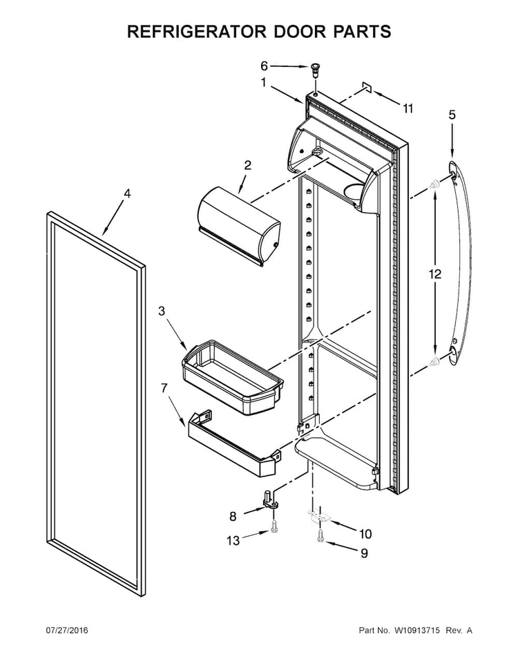 Refrigerator Door Parts Diagram and Parts List for WRS322FDAD04  Whirlpool Refrigerator