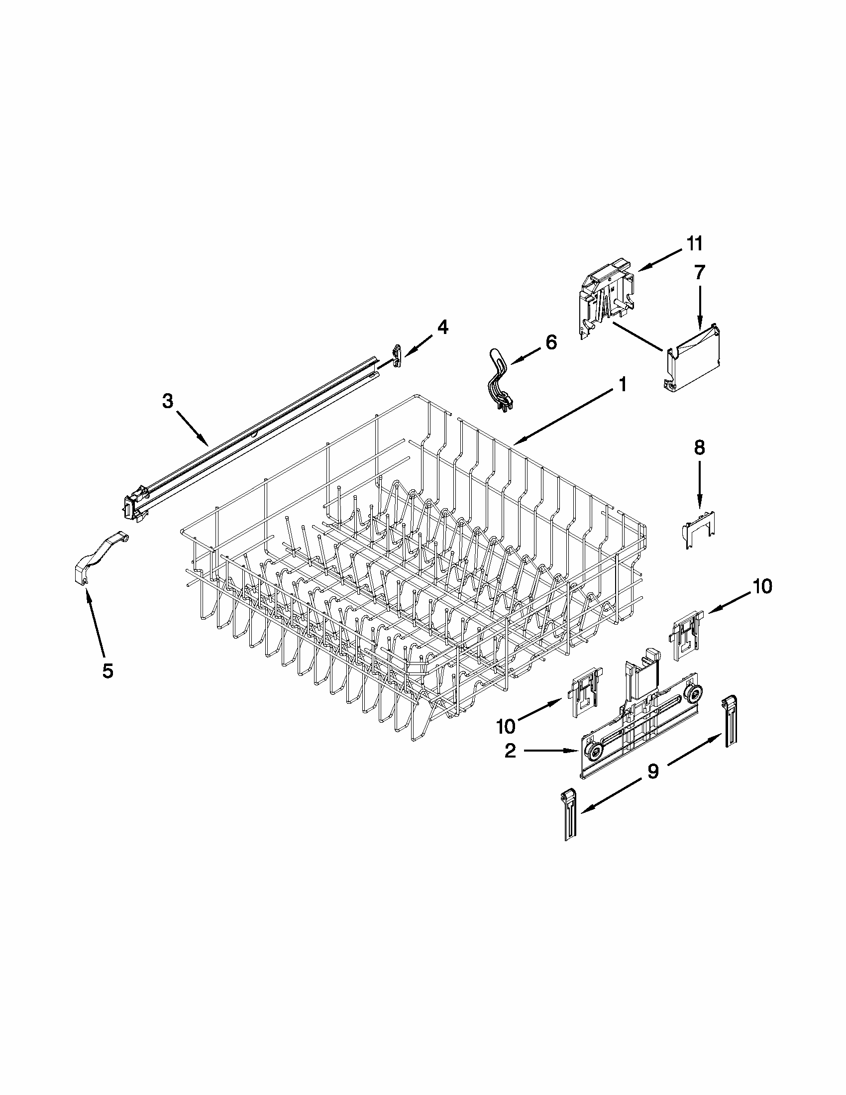 Upper Rack And Track Parts Diagram and Parts List for 66513043K114  Kenmore Dishwasher