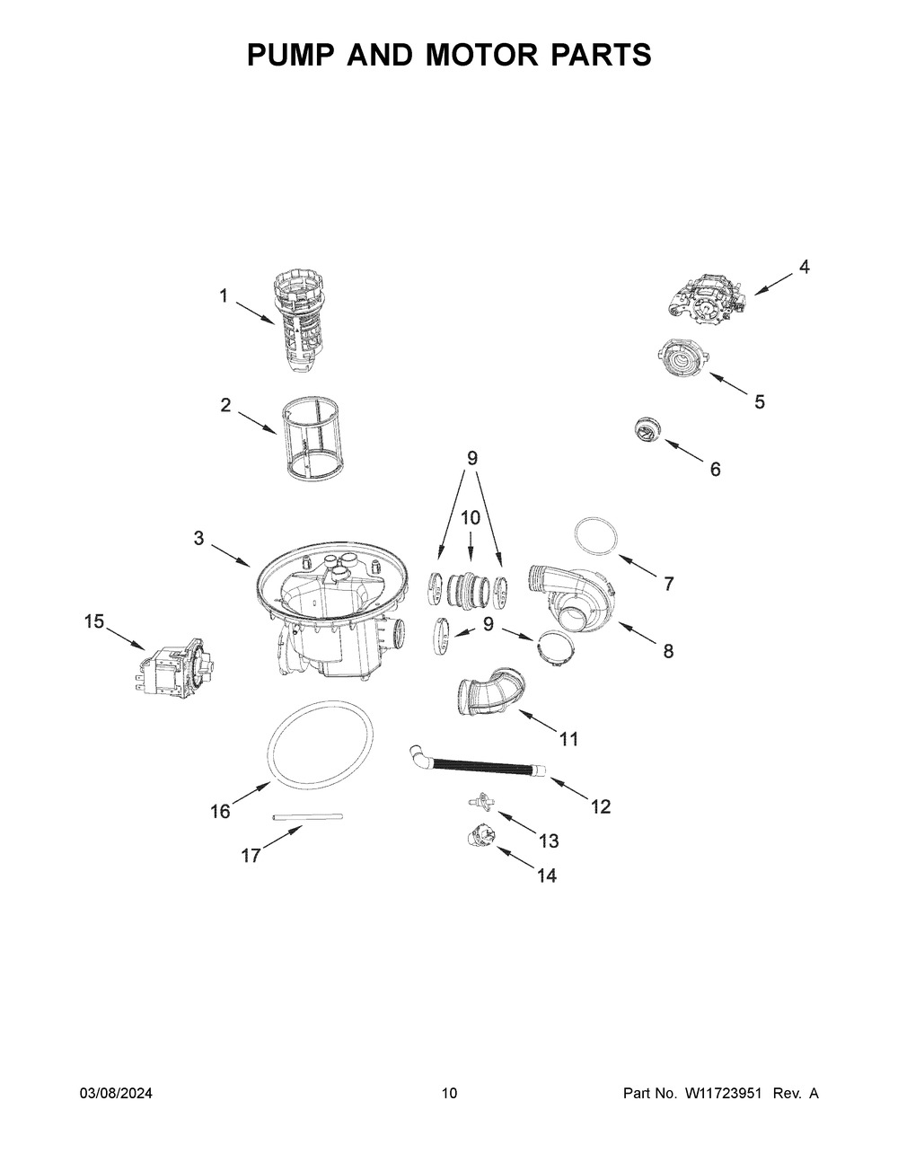 Pump And Motor Parts Diagram and Parts List for UDPS5118PP0  Whirlpool Dishwasher