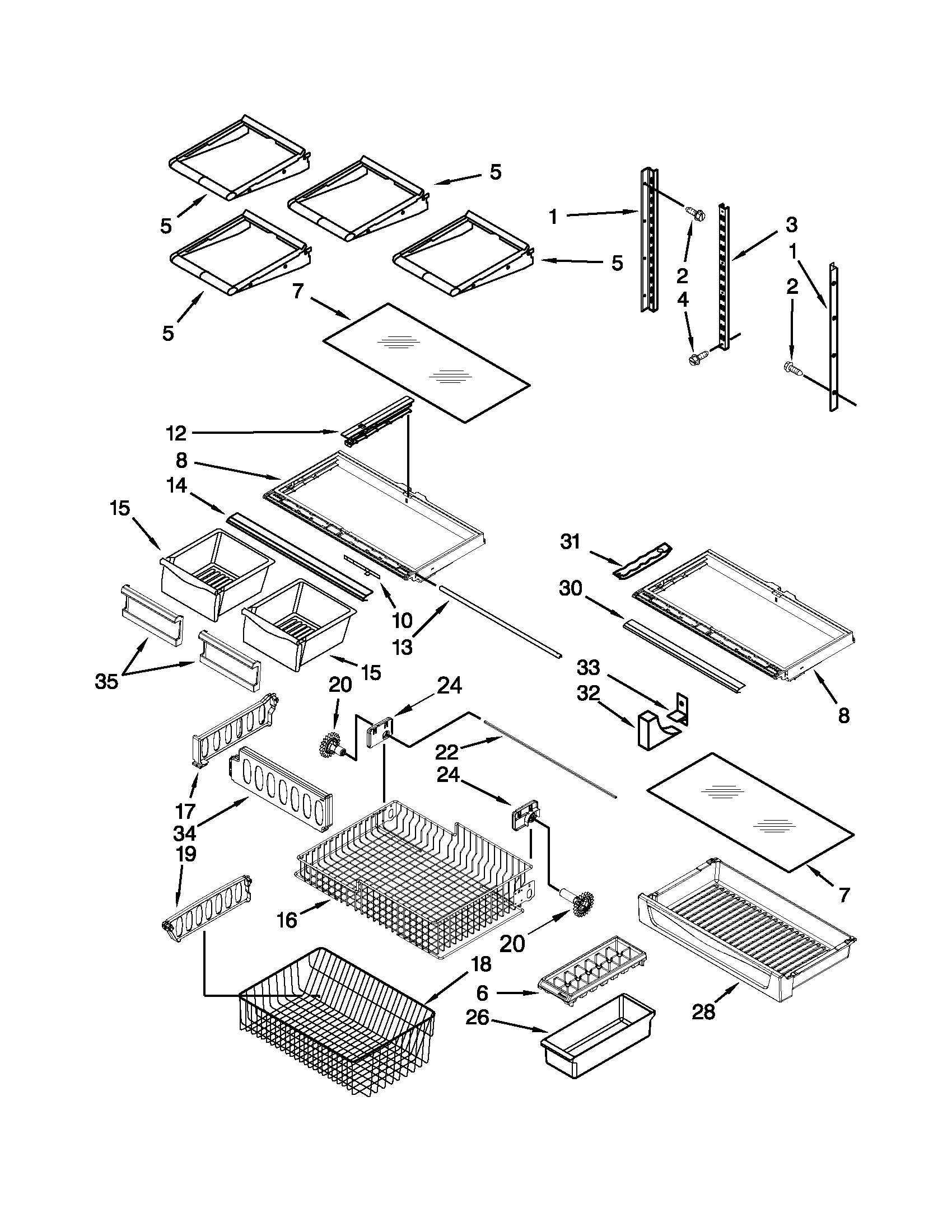 Shelf Parts Diagram and Parts List for 59669283014  Kenmore Refrigerator