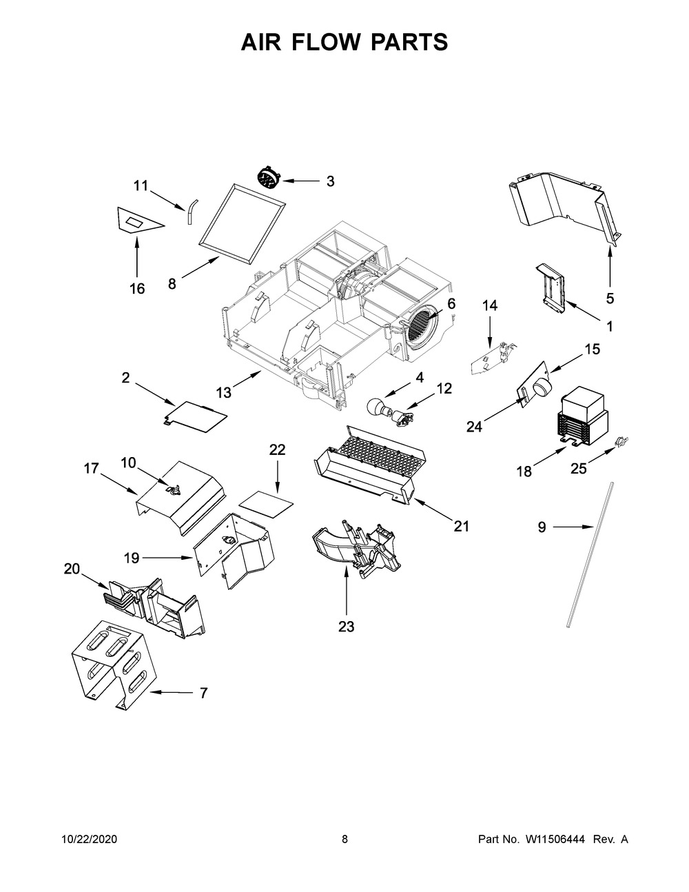 Air Flow Parts Diagram and Parts List for WMHA9019HV3  Whirlpool Microwave