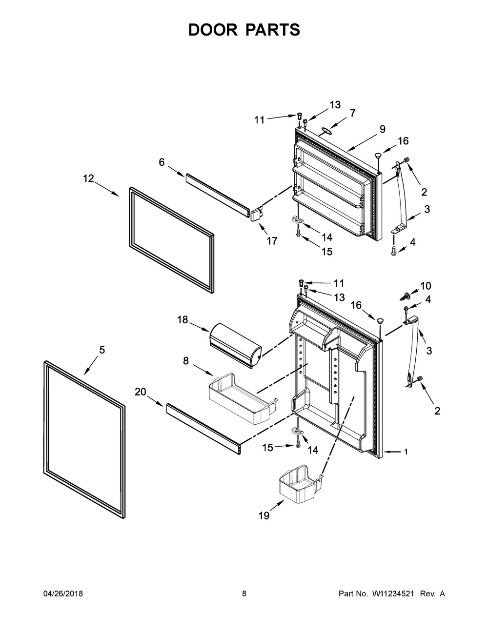 Door Parts Diagram and Parts List for WRT541SZHV00  Whirlpool Refrigerator