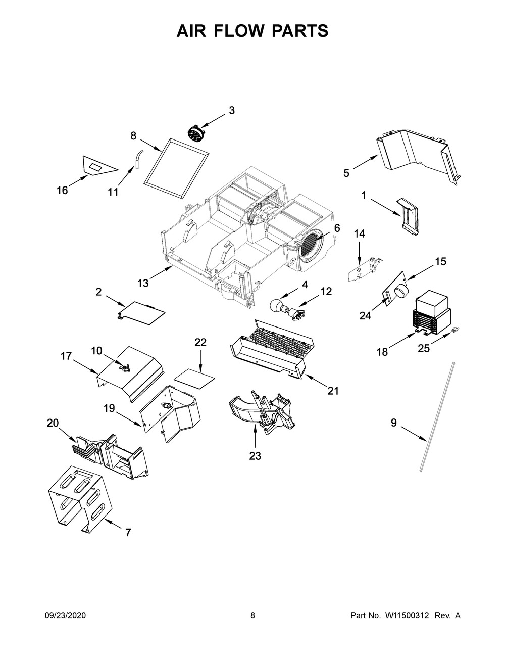 Air Flow Parts Diagram and Parts List for YKMHC319KPS0  Whirlpool Microwave Oven Combo