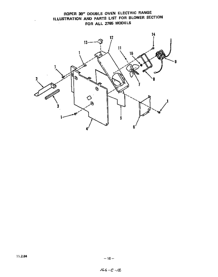 Blower Diagram and Parts List for 2765*0A  Roper Range