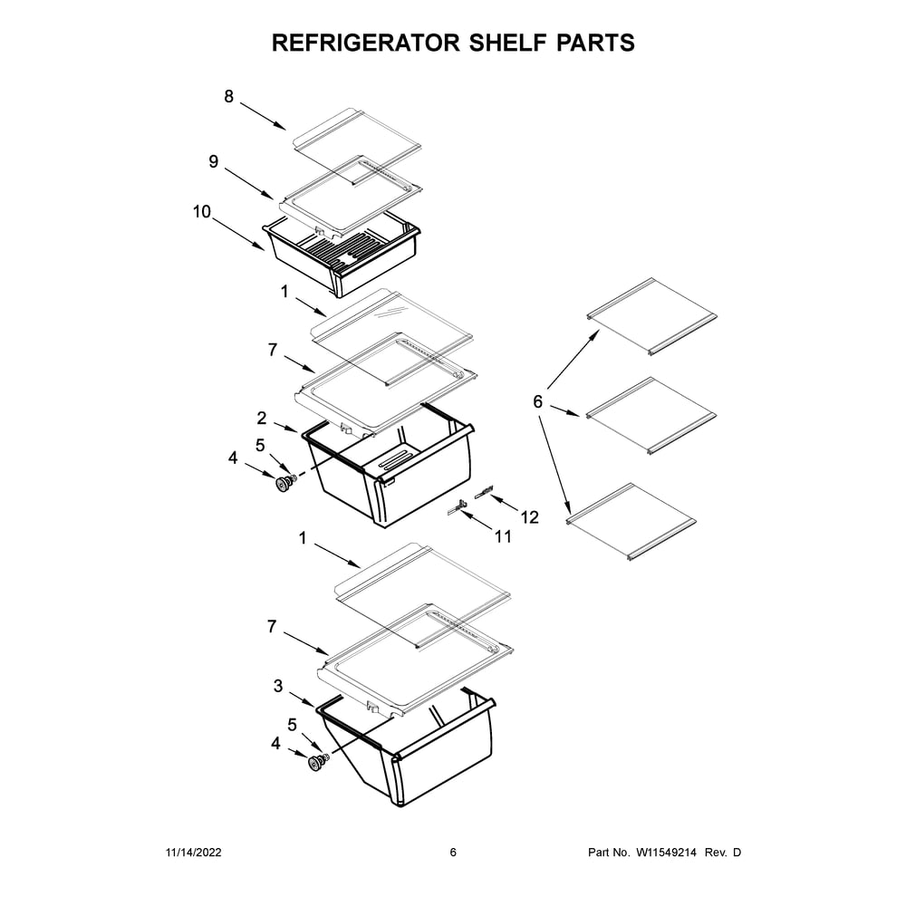 Refrigerator Shelf Parts Diagram and Parts List for WRS321SDHW08  Whirlpool Refrigerator