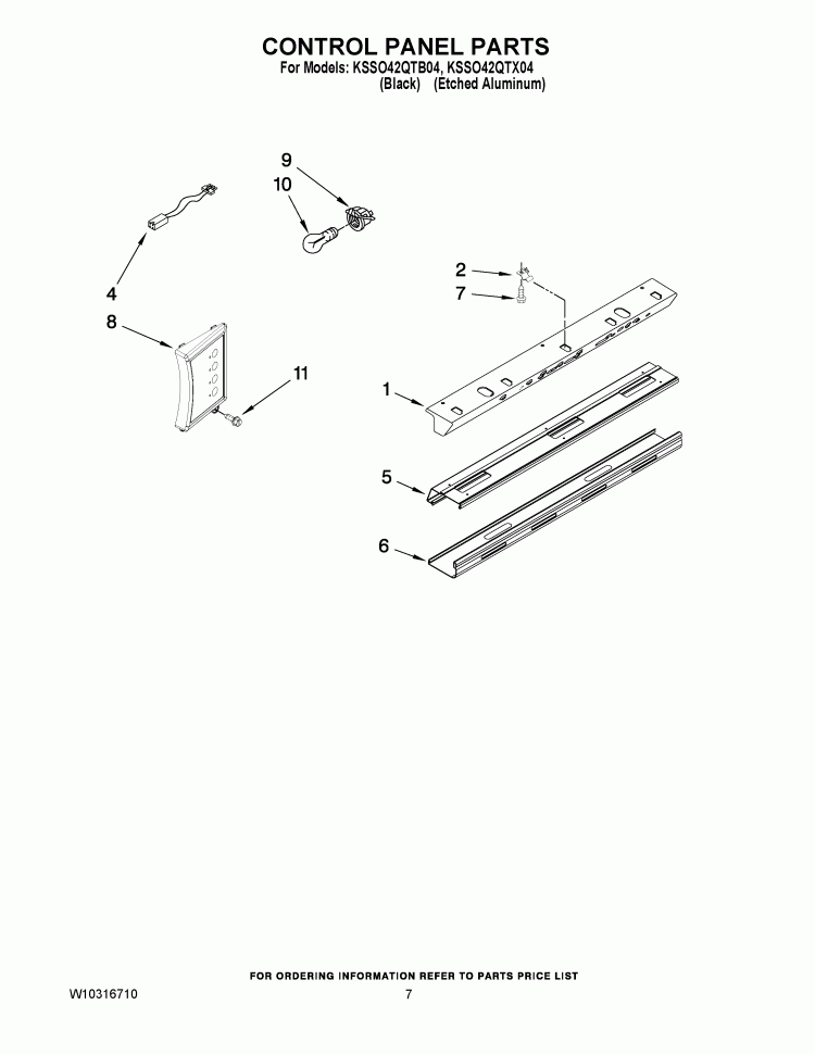 CONTROL PANEL PARTS Diagram and Parts List for KSSO42QTX04  KitchenAid Refrigerator