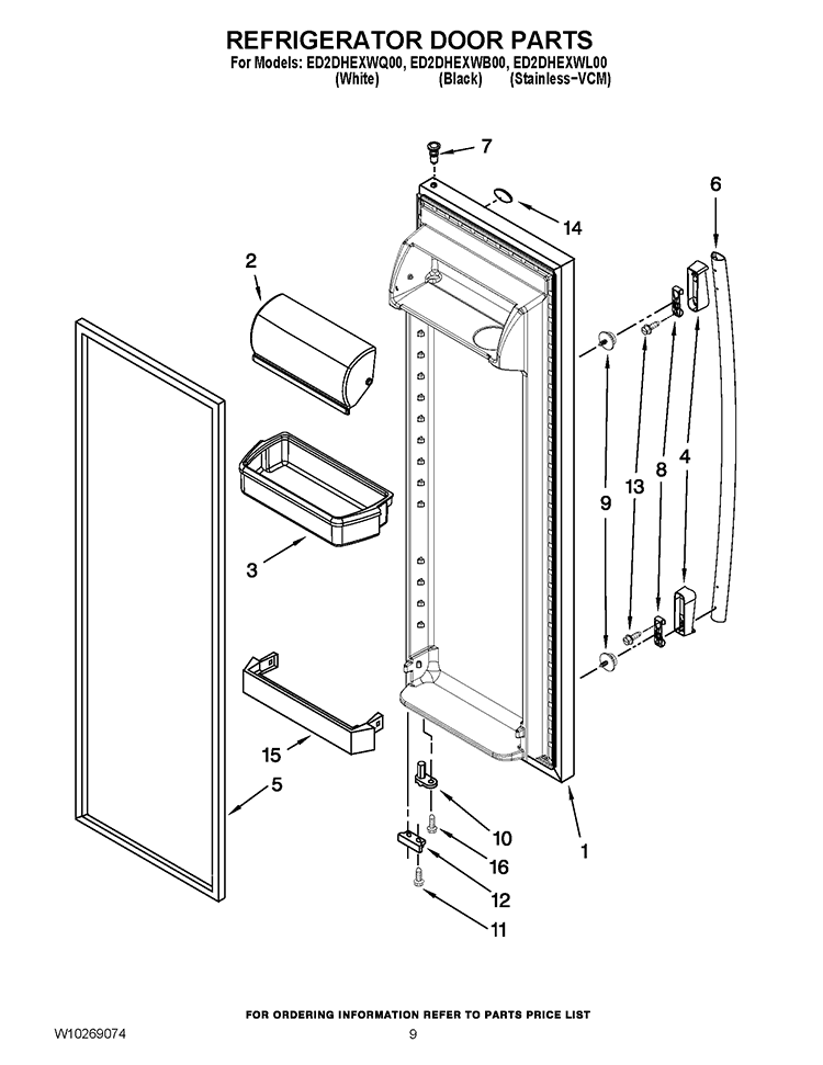 REFRIGERATOR DOOR PARTS Diagram and Parts List for ED2DHEXWL00  Whirlpool Refrigerator