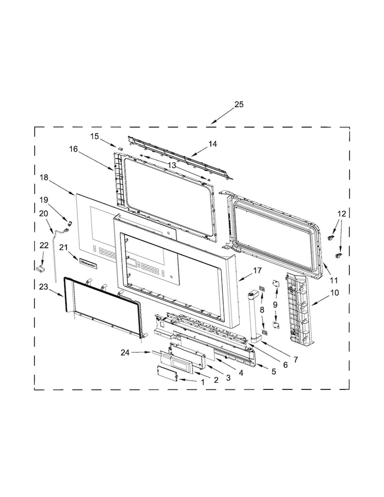 Door Parts Diagram and Parts List for KMHC319EWH0  KitchenAid Microwave