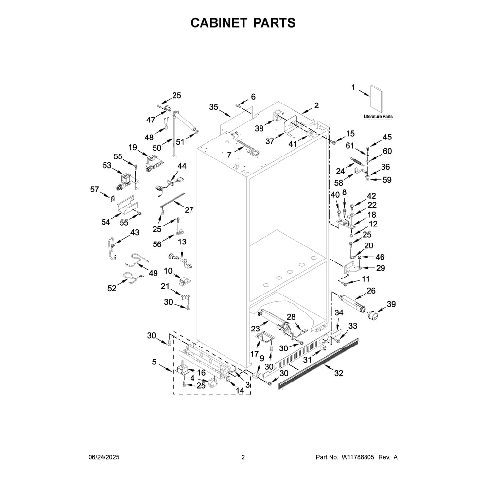 Cabinet Parts Diagram and Parts List for KBFN502EBS06  KitchenAid Refrigerator