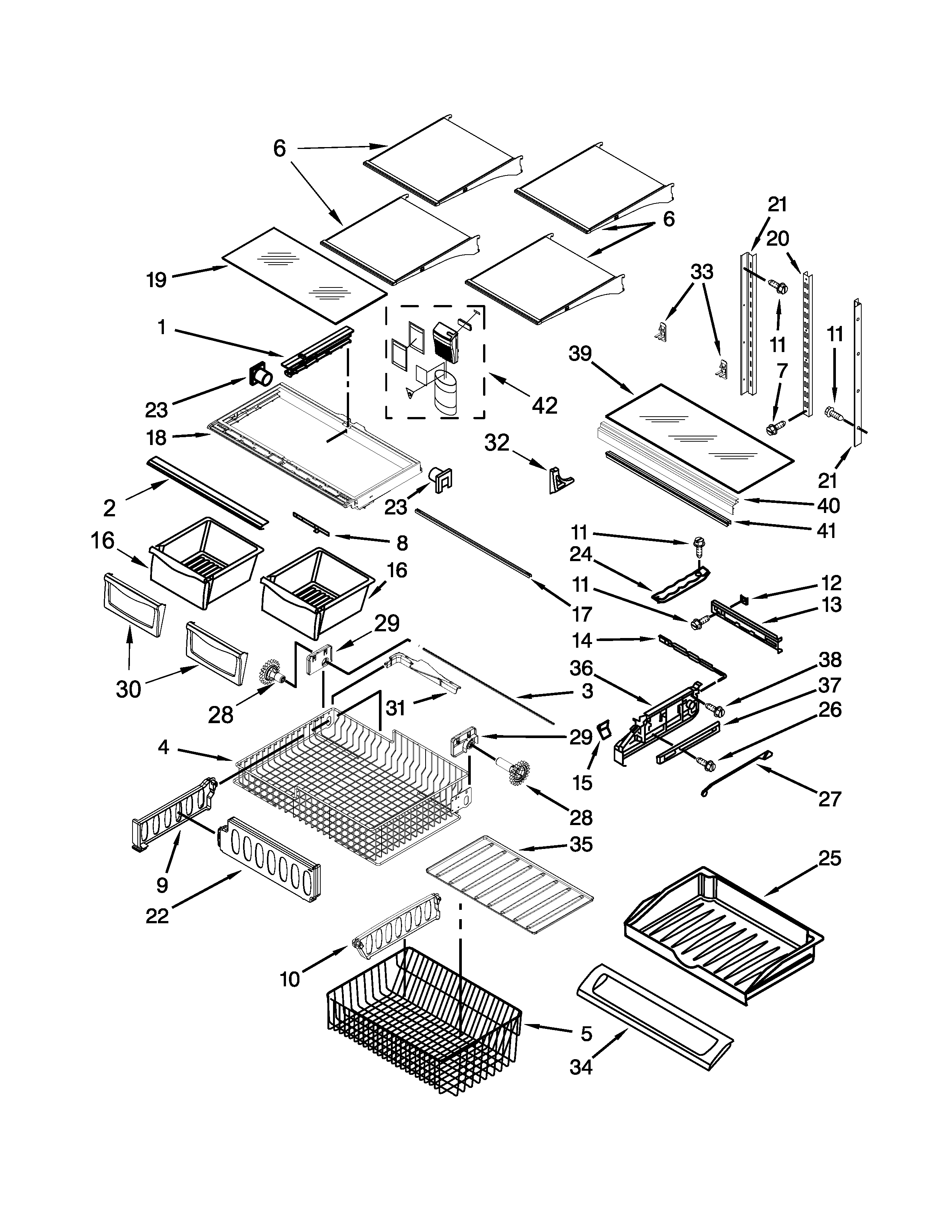 Shelf Parts Diagram and Parts List for 59679422411  Kenmore Refrigerator