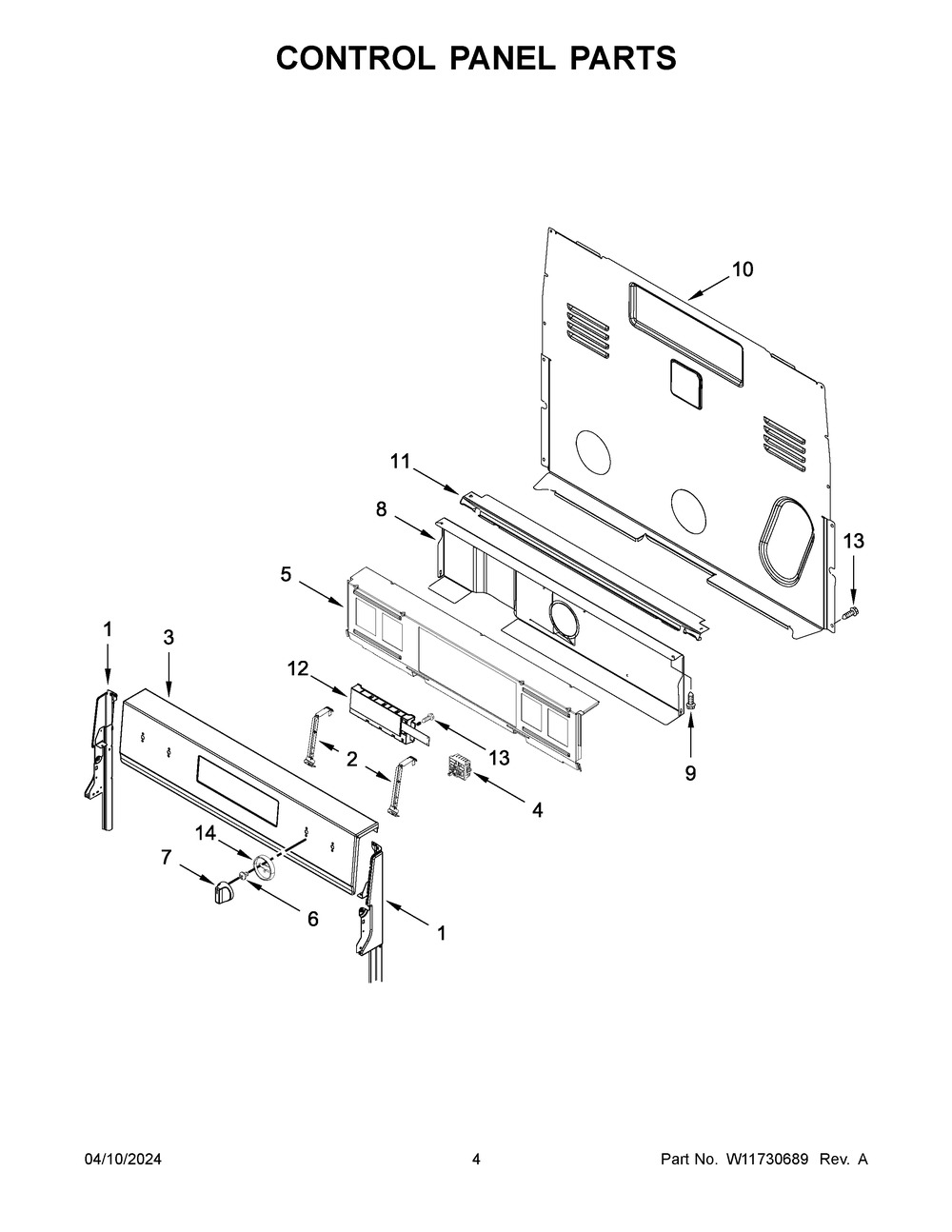 Control Panel Parts Diagram and Parts List for WFE775H0HB5  Whirlpool Range