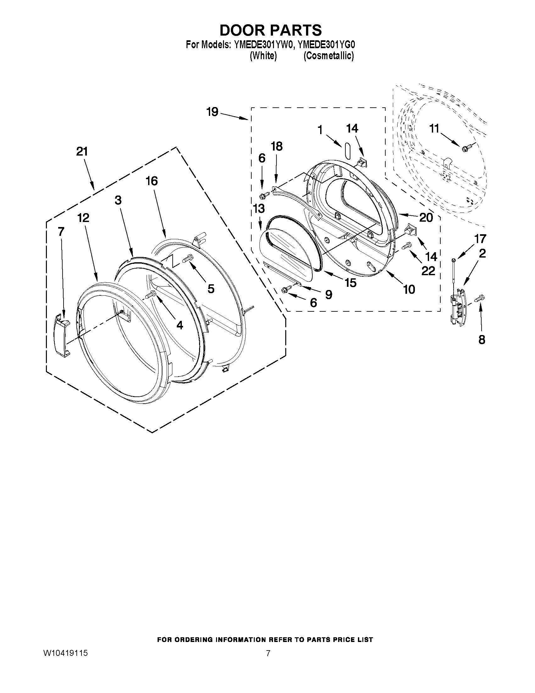 04 - DOOR PARTS Diagram and Parts List for YMEDE301YW0  Whirlpool Dryer