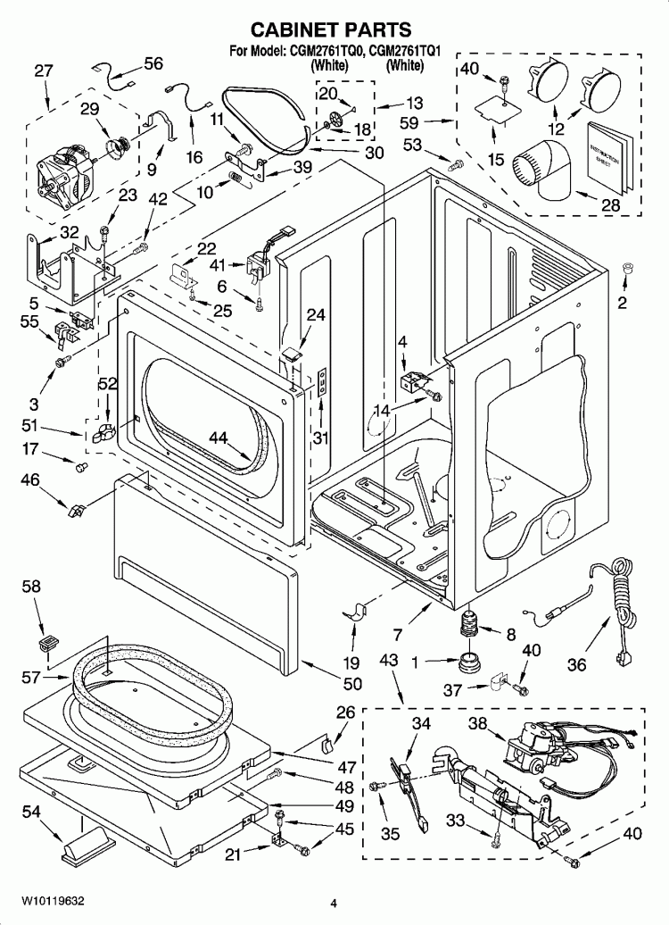 CABINET PARTS Diagram and Parts List for CGM2761TQ0  Whirlpool Dryer