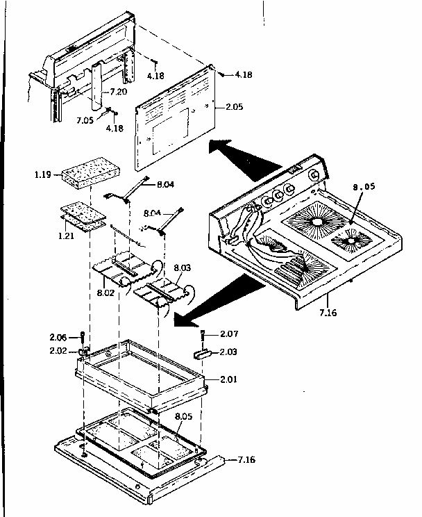 Rangetop Diagram and Parts List for 1189367120  Kenmore Range