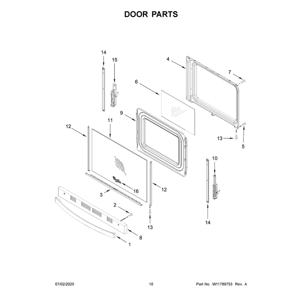 Door Parts Diagram and Parts List for WFGS4530SZ0  Whirlpool Range