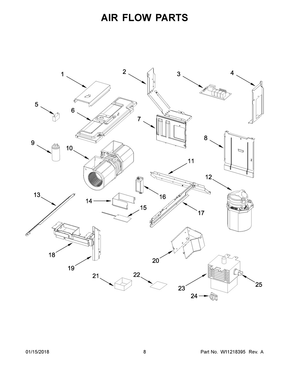Air Flow Parts Diagram and Parts List for YWML75011HV0  Whirlpool Microwave