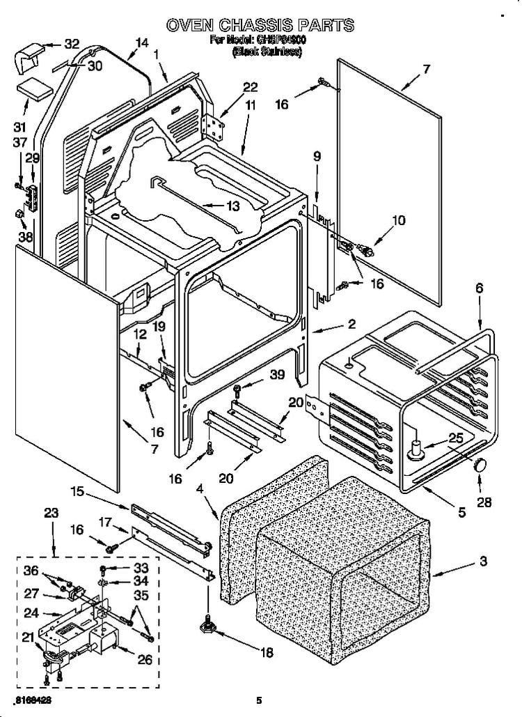 Oven Chassis Diagram and Parts List for GHSP84900  Whirlpool Range