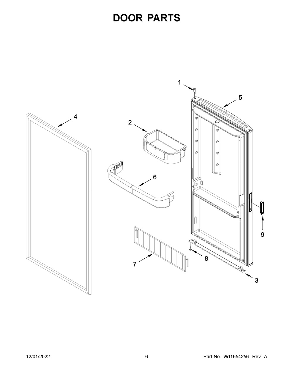 Door Parts Diagram and Parts List for GAFZ30FDGB05  Whirlpool Freezer