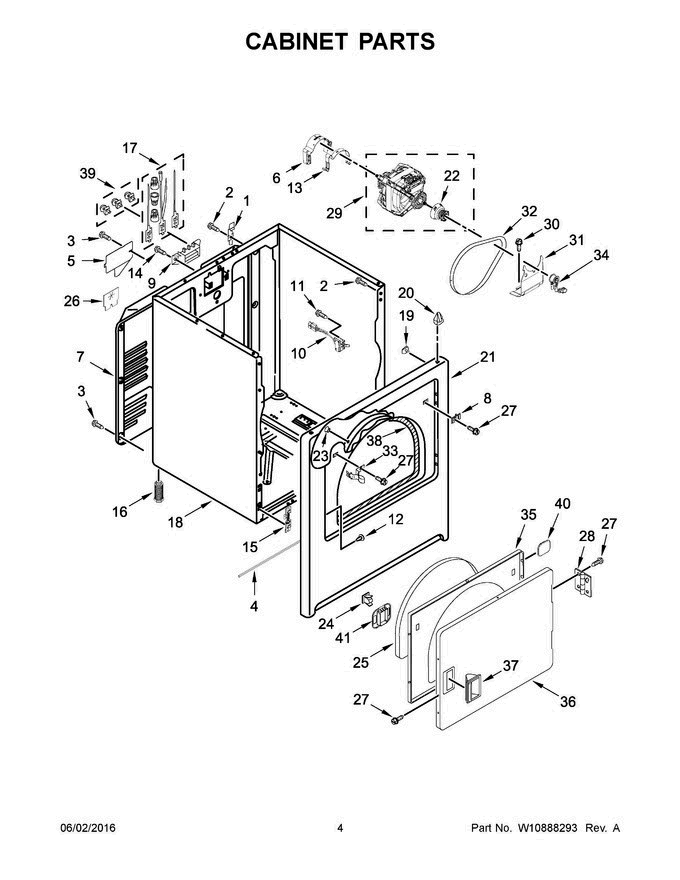 03 - Cabinet Parts Diagram and Parts List for RED4516FW0  Roper Dryer