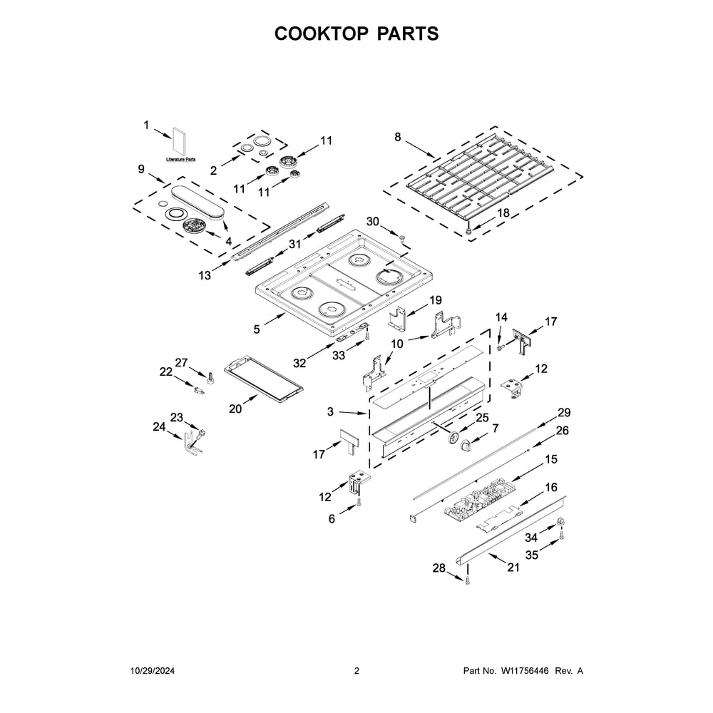 Cooktop Parts Diagram and Parts List for WEG750H0HZ7  Whirlpool Range