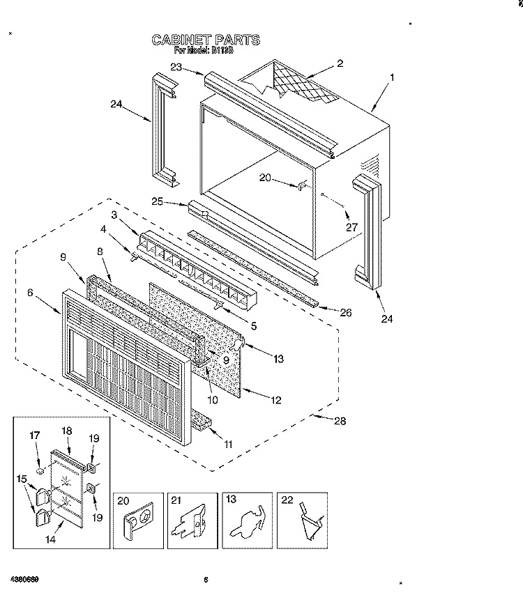 CABINET Diagram and Parts List for B113B  Whirlpool Air Conditioner