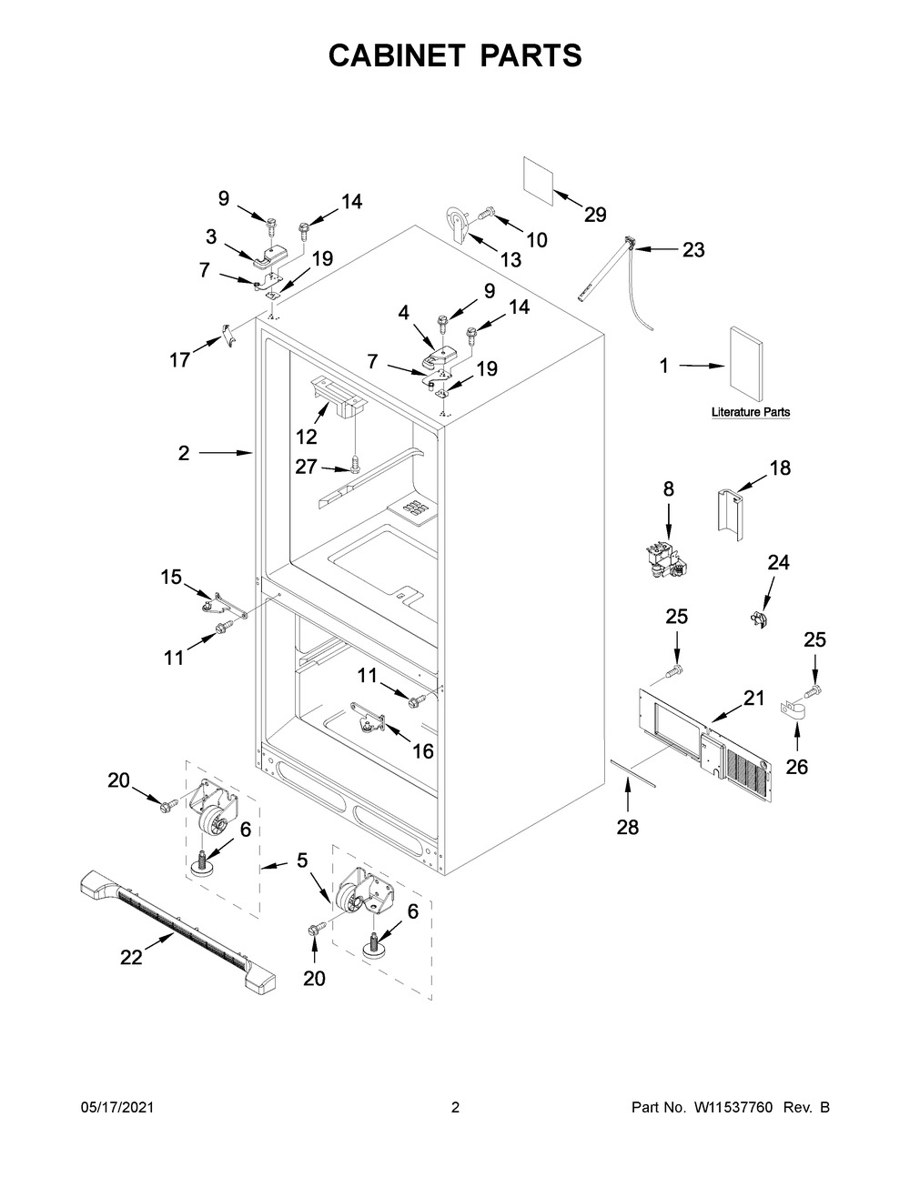 Cabinet Parts Diagram and Parts List for WRF535SMHW04  Whirlpool Refrigerator