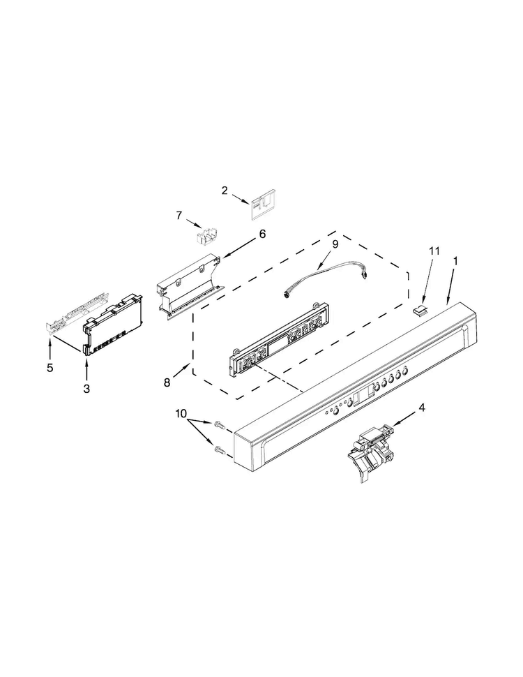 Control Panel And Latch Parts Diagram and Parts List for WDF760SADB0  Whirlpool Dishwasher