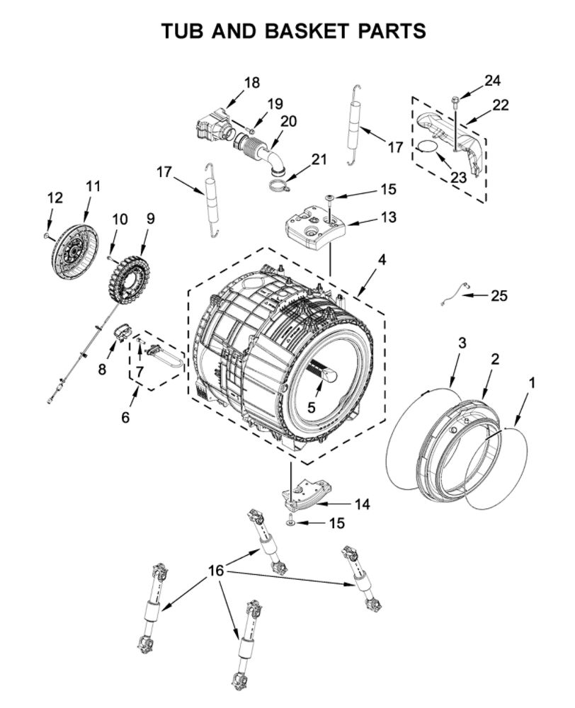 Tub And Basket Parts Diagram and Parts List for BNF15ASANA0  Whirlpool Washer