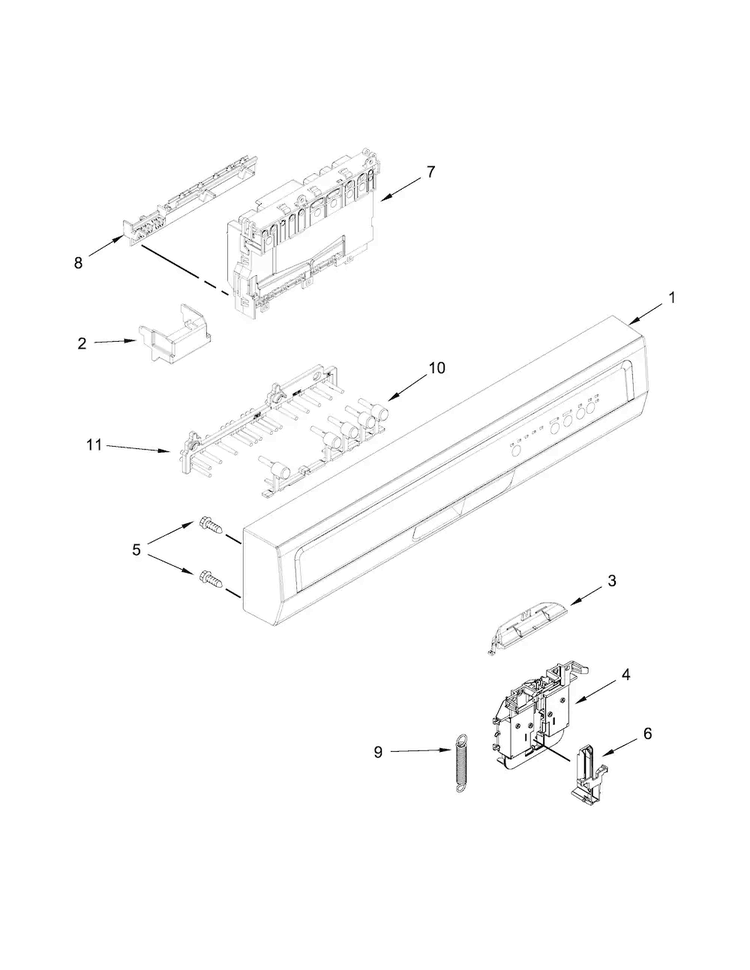 Control Panel And Latch Parts Diagram and Parts List for WDF320PADB2  Whirlpool Dishwasher