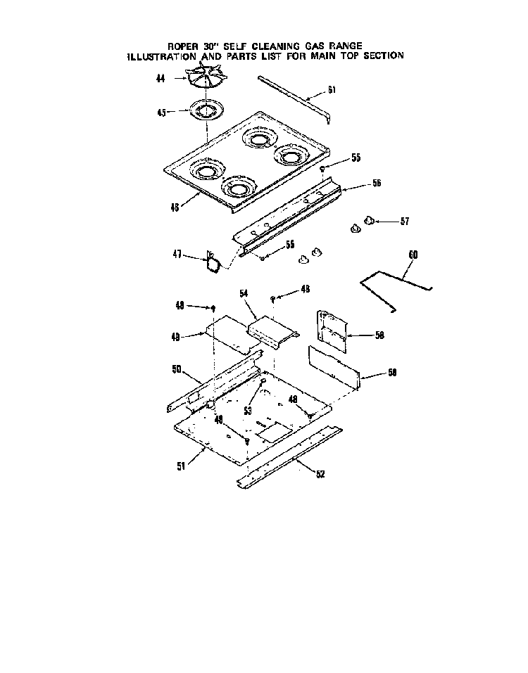Main Top Diagram and Parts List for 1393*0A  Roper Range
