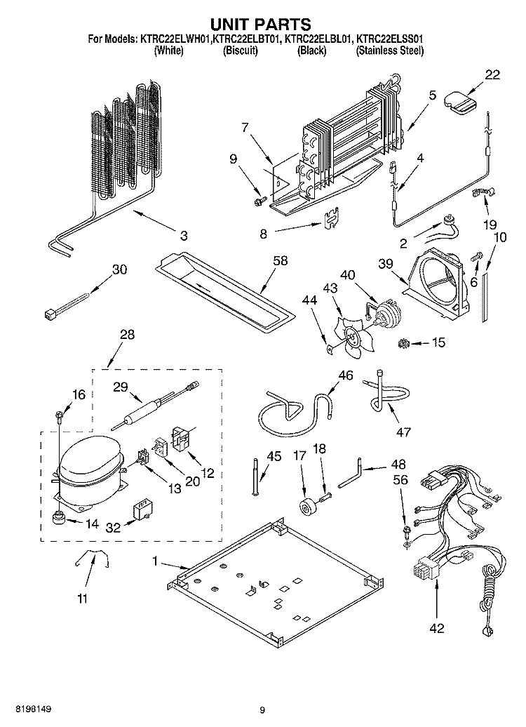 UNIT Diagram and Parts List for KTRC22ELBL01  KitchenAid Refrigerator